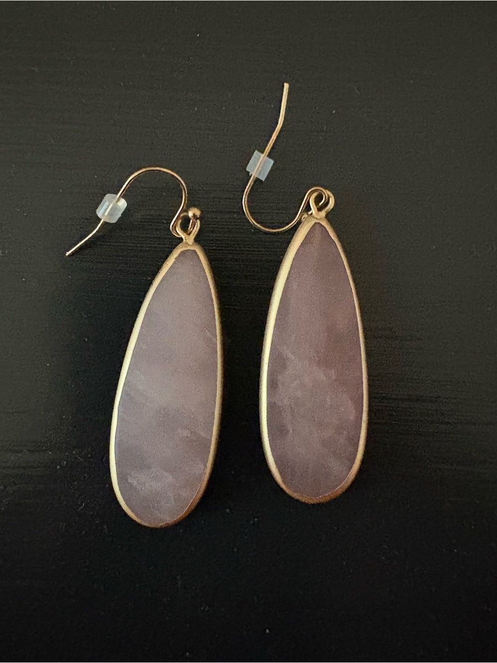 Gold-Trim Pink Teardrop Stone Hook Earrings